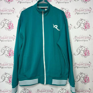 rocawear sweater zip up hoodie turquoise blue with white logo decals striped